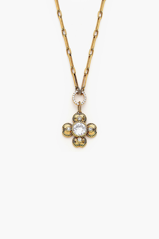 Real Gold-Plated Long Zircon Chain Necklace with Clover Charm - (1)