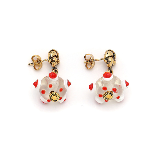 Red Dotted Glass Bead Pinned Earrings 