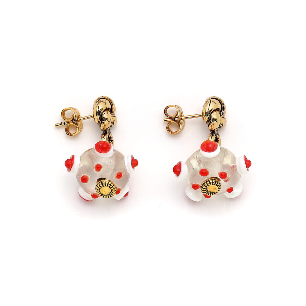 Red Dotted Glass Bead Pinned Earrings - 1
