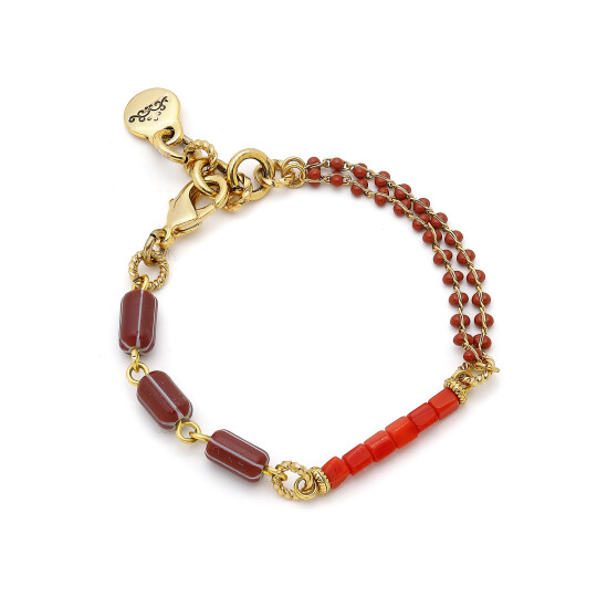 Regal Coral Glass Bead Chain Bracelet 