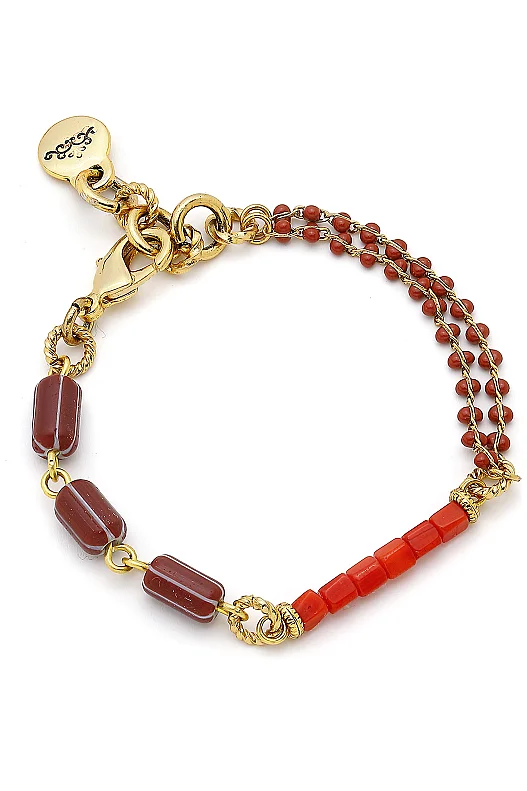 Regal Coral Glass Bead Chain Bracelet 