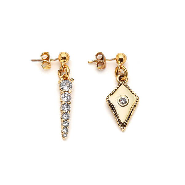 Reina Altın Kaplama Zirkon Charm Küpe - 1