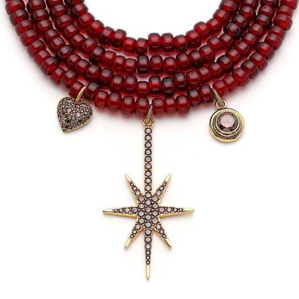 Rhea Zircon Heart & Star Charm Gold Plated Glass Bead Necklace - 2