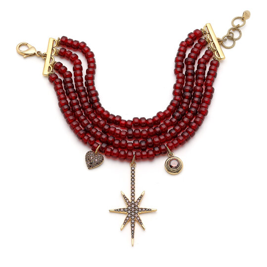 Rhea Zirkon Kalp & Yıldız Charm Altın Kaplama Cam Boncuk Kolye - 