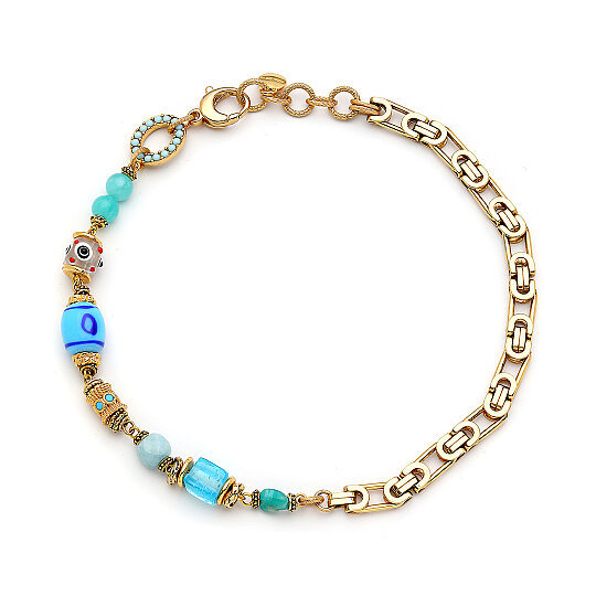 Rialta Amazonite Natural Stone Gold Plated Chain Necklace - 