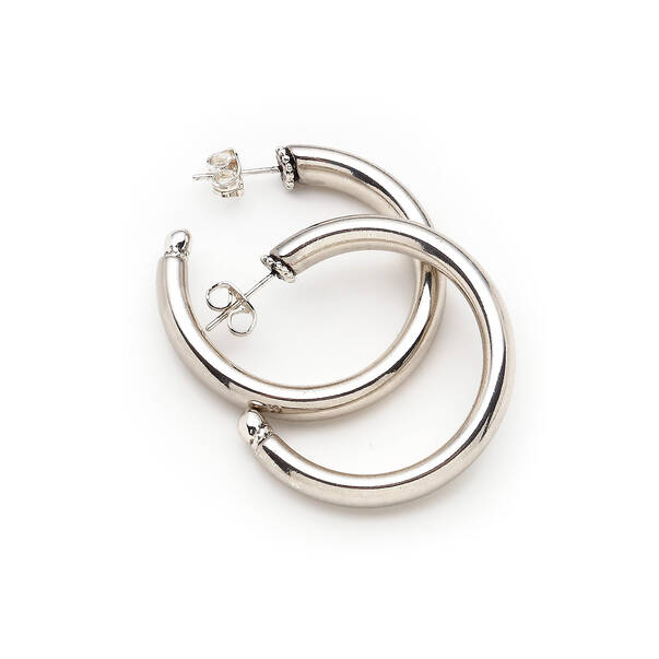 Roes Silver Plated Hoop Pinned Earrings - 3