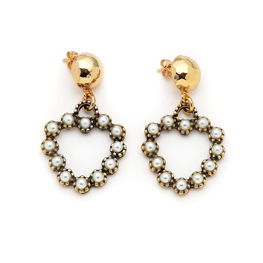 Rok Pearl Gold Plated Heart Pinned Earrings 