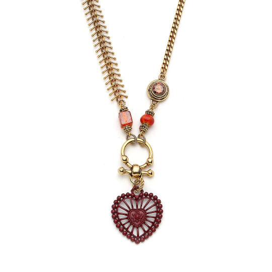 Rooted Heart Charm Gold Plated Chain Necklace - (1)