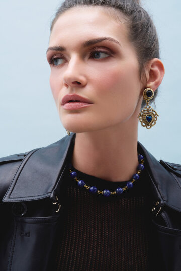 Rooted Lapis Natural Stone Necklace - (1)