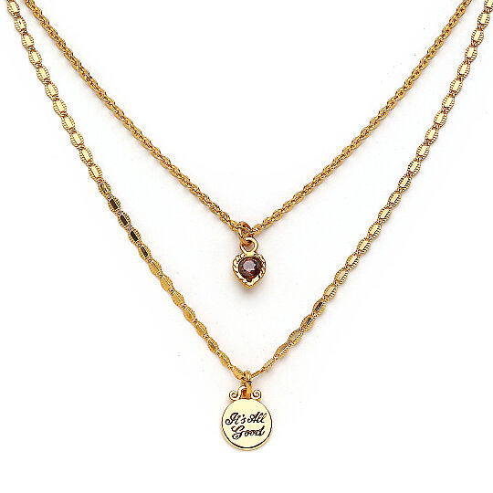 Rose Kalp Charm Altın Kaplama Zincir Kolye - (1)