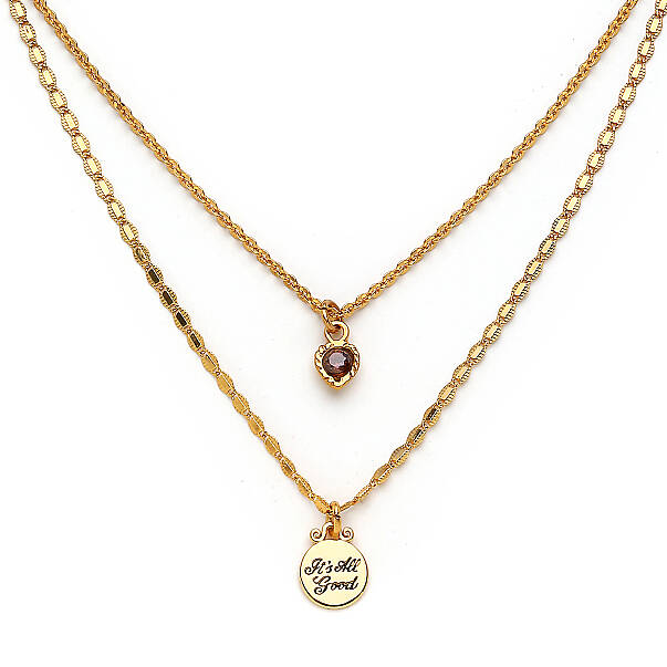 Rose Kalp Charm Altın Kaplama Zincir Kolye - 3