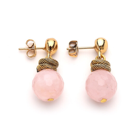 Rose Halo Pembe Kuvars İğneli Küpe 