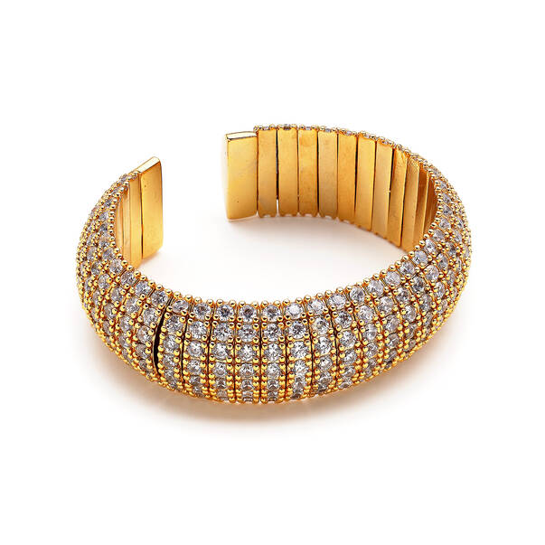 Rostead Zircon Gold Plated Handcuff Bracelet - 2