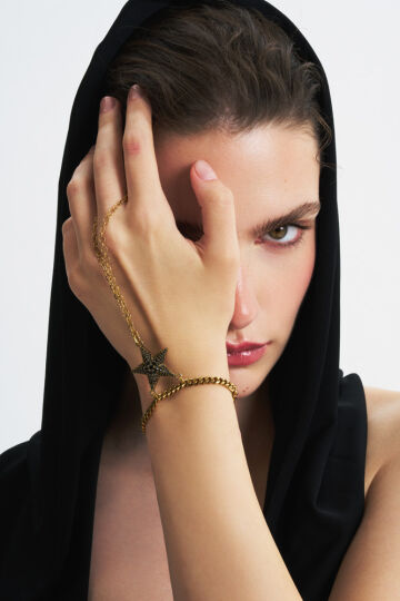 Ruby Altın Kaplama Yıldız Zirkon Charm Zincir Şahmeran - (1)