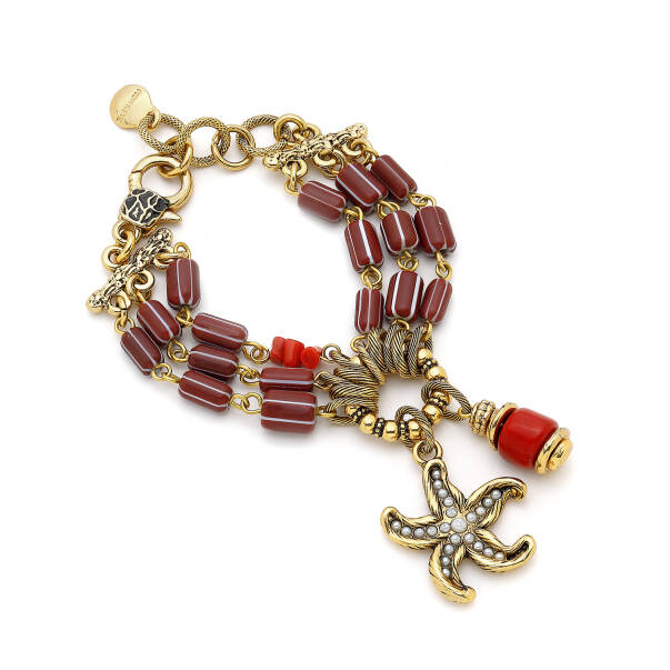 Ruby Dusk Cam Boncuk İnci Yıldız Charm Bilezik - 2
