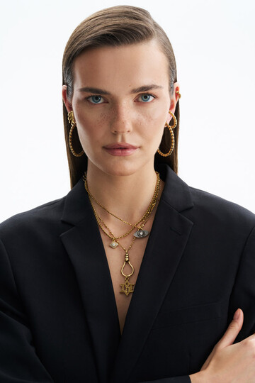 Rue Zircon Gold Plated Eye Chain Necklace - (1)