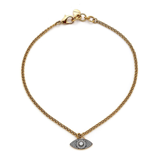 Rue Zircon Gold Plated Eye Chain Necklace 