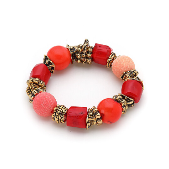 Rune Red Coral Natural Stone Bracelet 
