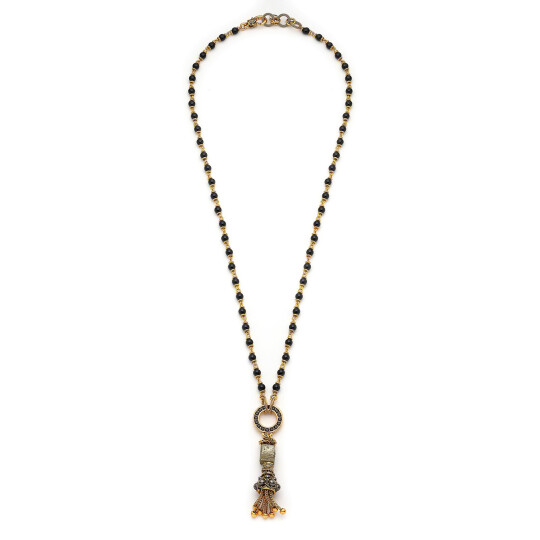 Sable Onyx Gold Plated Tassel Necklace 