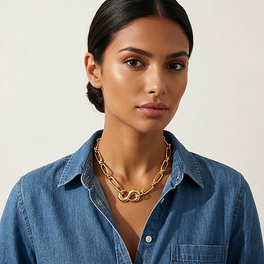 Sacre Infinity Charm Gold Plated Chain Necklace - (1)