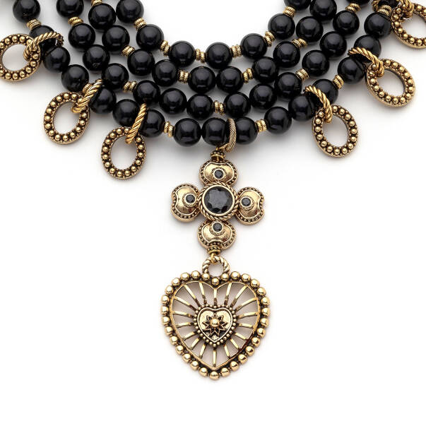 Sacred Heart Oniks Doğal Taş Kalp Charm Kolye - 2