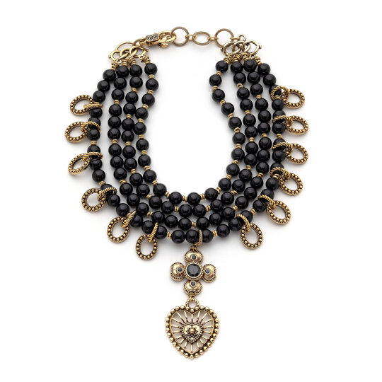 Sacred Heart Oniks Doğal Taş Kalp Charm Kolye - 