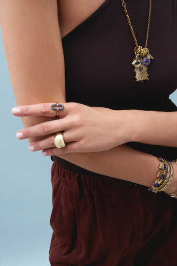 Sapphire Link Zircon Stone Gold Plated Ring - (1)