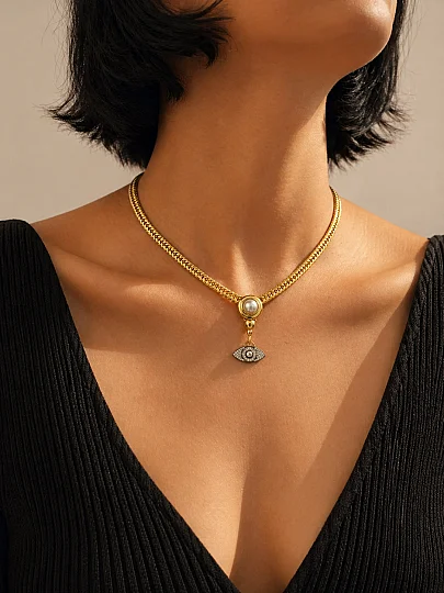 Satori Eye Charm Gold Plated Chain Necklace - (1)