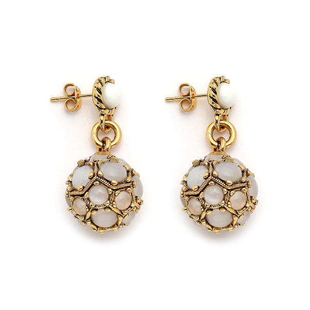 Scatter Moonstone Ball Pinned Earrings - 1