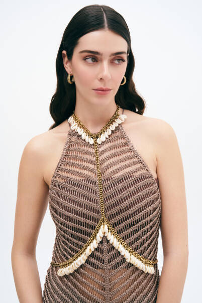Sea Peak Shell & Gold Plated Chain Body Chain - 1