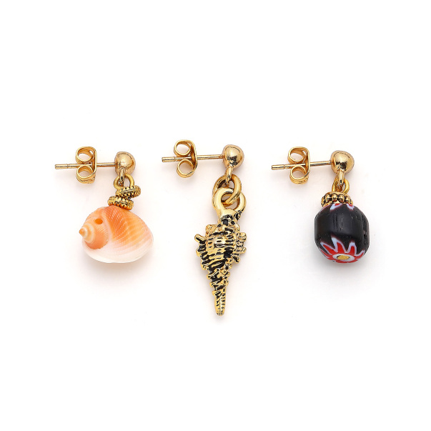 Sea Tools Sea Shell Charm Gold Plated Pinned Earrings - 1