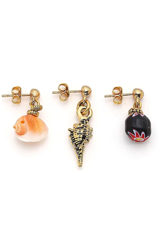 Sea Tools Sea Shell Charm Gold Plated Pinned Earrings 
