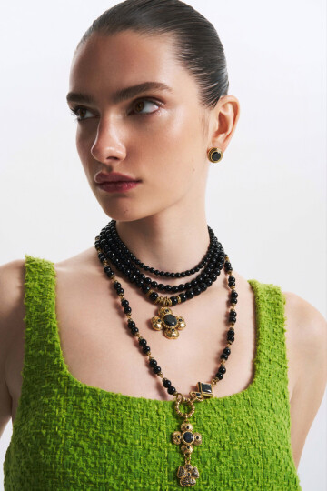 Secret Siyah Zirkon İğneli Küpe - (1)