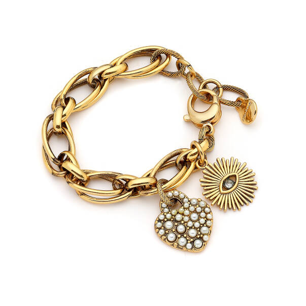 Seraph Gold Plated Heart, Sun Charm Chain Bracelet - 1
