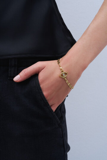 Serena Gold Plated Zircon Eye Charm Chain Bracelet - (1)
