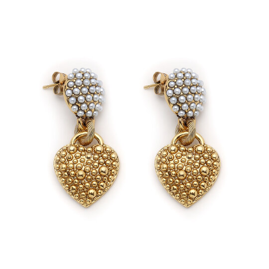 Serenay Heart Charm Gold Plated Stud Earrings - 