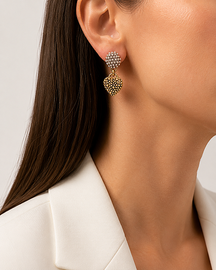 Serenay Heart Charm Gold Plated Stud Earrings - (1)