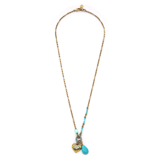 Serrush Gold-Plated Turquoise Natural Stone Heart Charm Chain Necklace 