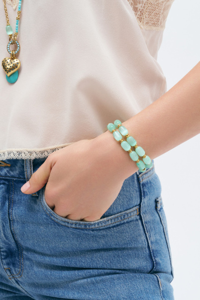 Serrush Gold-Plated Turquoise Natural Stone Heart Charm Chain Necklace - 7