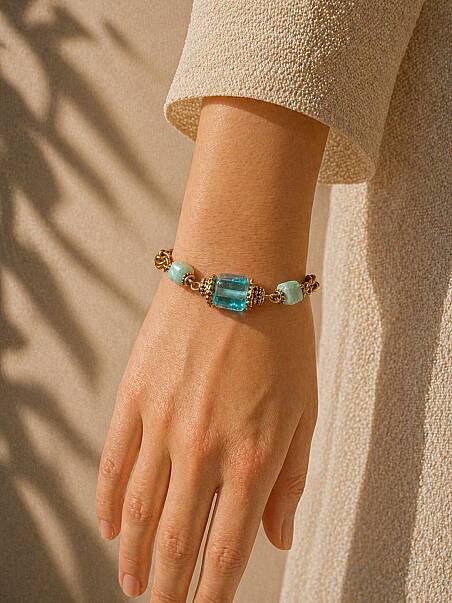Sevara Gold Plated Chain Amazonite Natural Stone Bracelet - 2