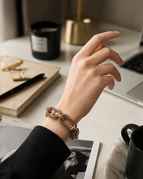 Sharp Black Zircon Gold Plated Cuff Bracelet - 3