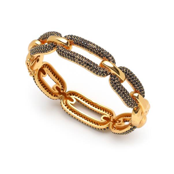 Sharp Siyah Zirkon Altın Kaplama Kelepçe Bilezik - 1