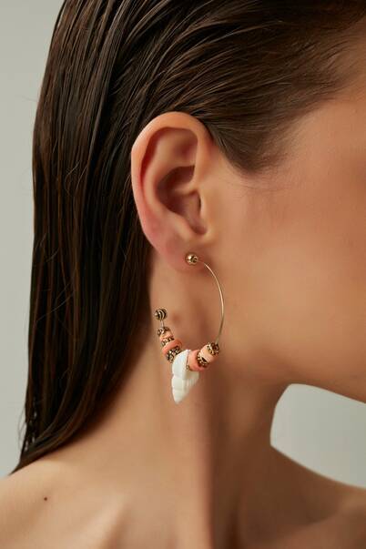 Shell Hoop Pinned Earrings - 2