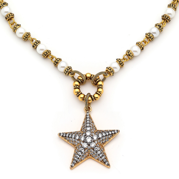 Sherrif İnci Altın Kaplama Yıldız Zirkon Charm Kolye - 3