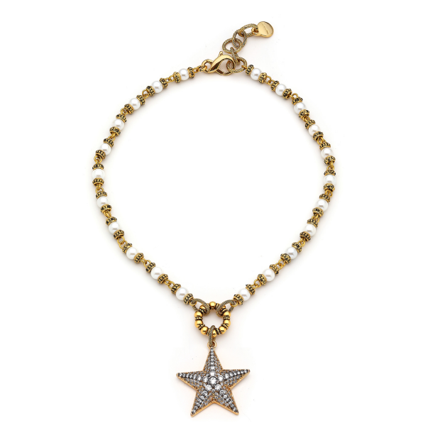 Sherrif İnci Altın Kaplama Yıldız Zirkon Charm Kolye - 1