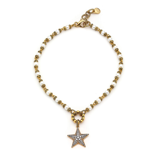 Sherrif Pearl Gold Plated Star Zircon Charm Necklace 