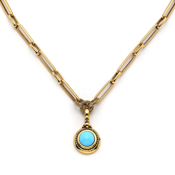 Shielded Turquoise Natural Stone Gold Plated Chain Necklace - 3