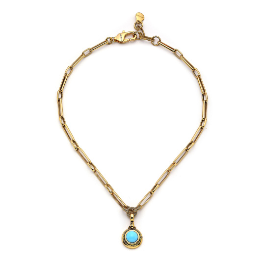 Shielded Turquoise Natural Stone Gold Plated Chain Necklace 