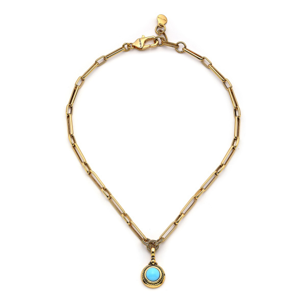 Shielded Turquoise Natural Stone Gold Plated Chain Necklace - 1