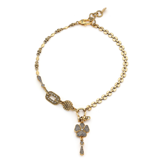 Shine Gold Plated Clover Zircon Charm Chain Necklace 